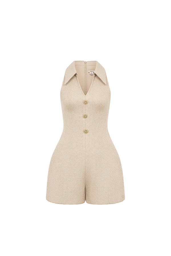 Vienna V-Neckline Romper in Antique Beige
