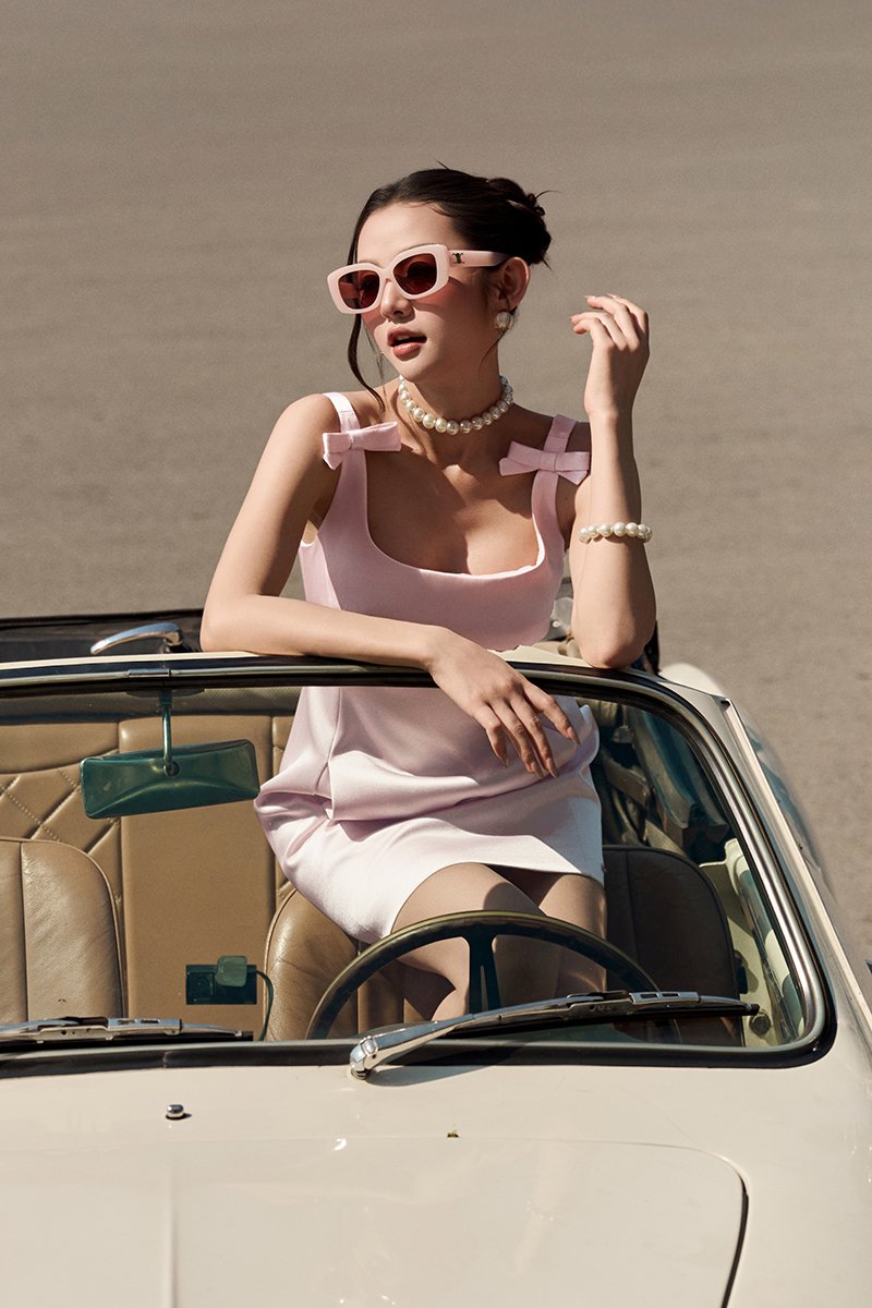 Blanche Padded Bow Straps Mini Dress in Cherry Blossom