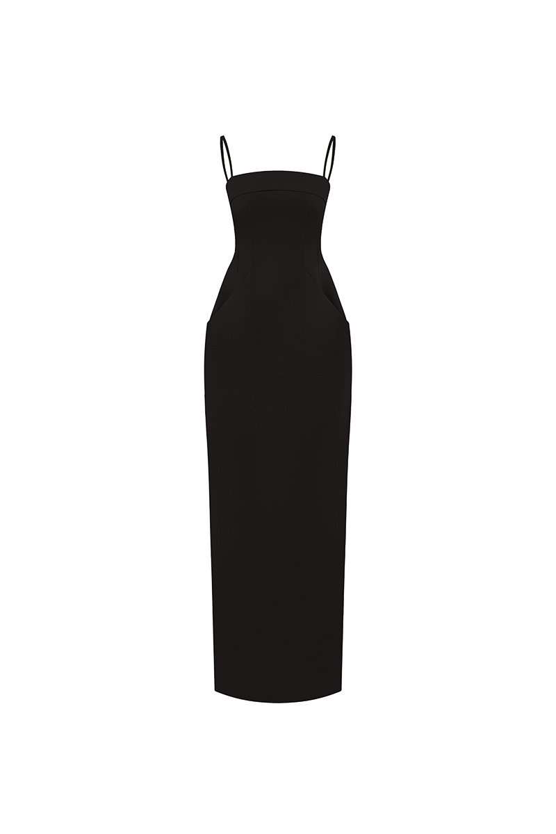 Ad&egrave;le Padded Column Dress in Classic Black