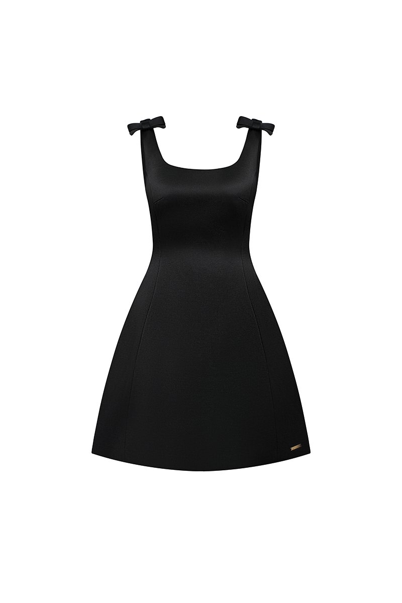 Blanche Padded Bow Straps Mini Dress in Classic Black
