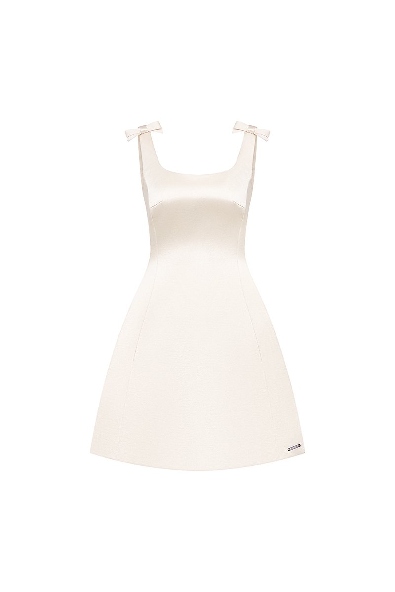 Blanche Padded Bow Straps Mini Dress in Cream