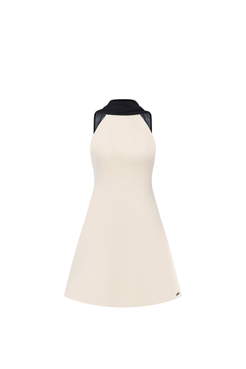 Capucine Padded Neck Sash Mini Dress in Cream