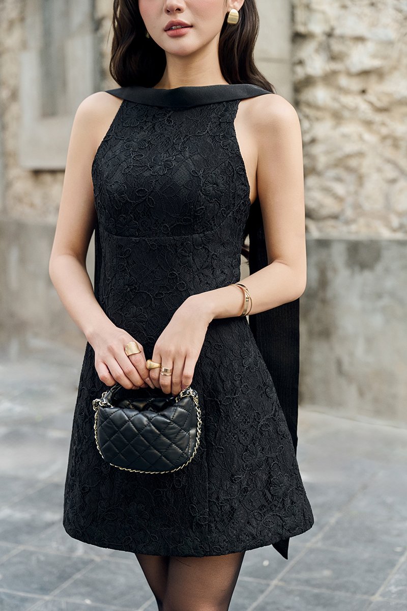 Charl&eacute;ne Open Back Mini Dress in Classic Black