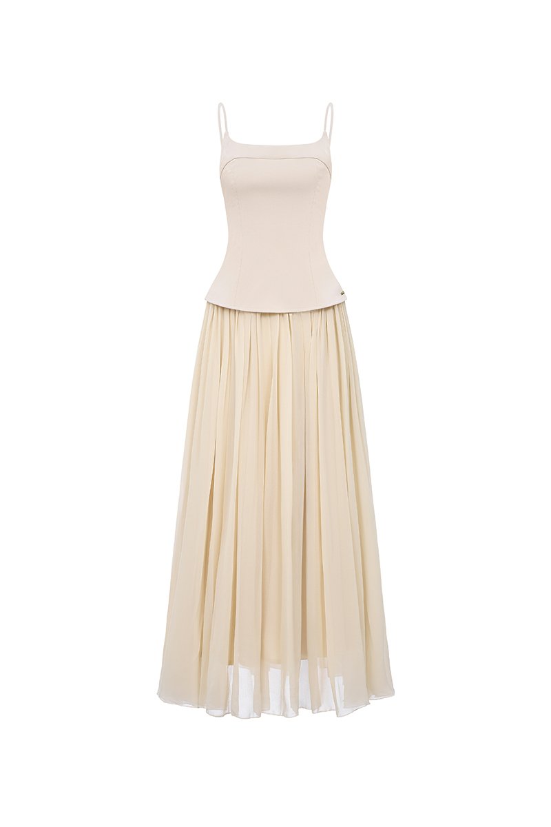 Eleanor Padded Contrast Maxi Dress in Light Bisque