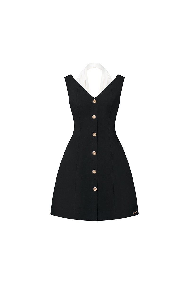 Eug&eacute;nie Padded Draped Halter Dress in Classic Black