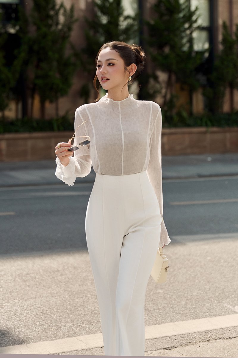 Ingrid High Neck Top With Inner Tube in Iconic White