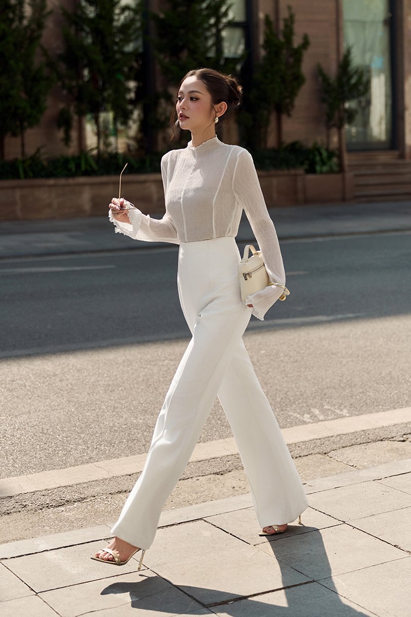 Ingrid High Neck Top With Inner Tube in Iconic White