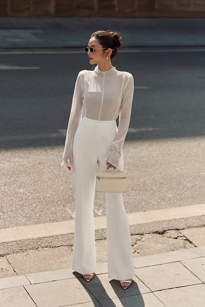 Ingrid High Neck Top With Inner Tube in Iconic White