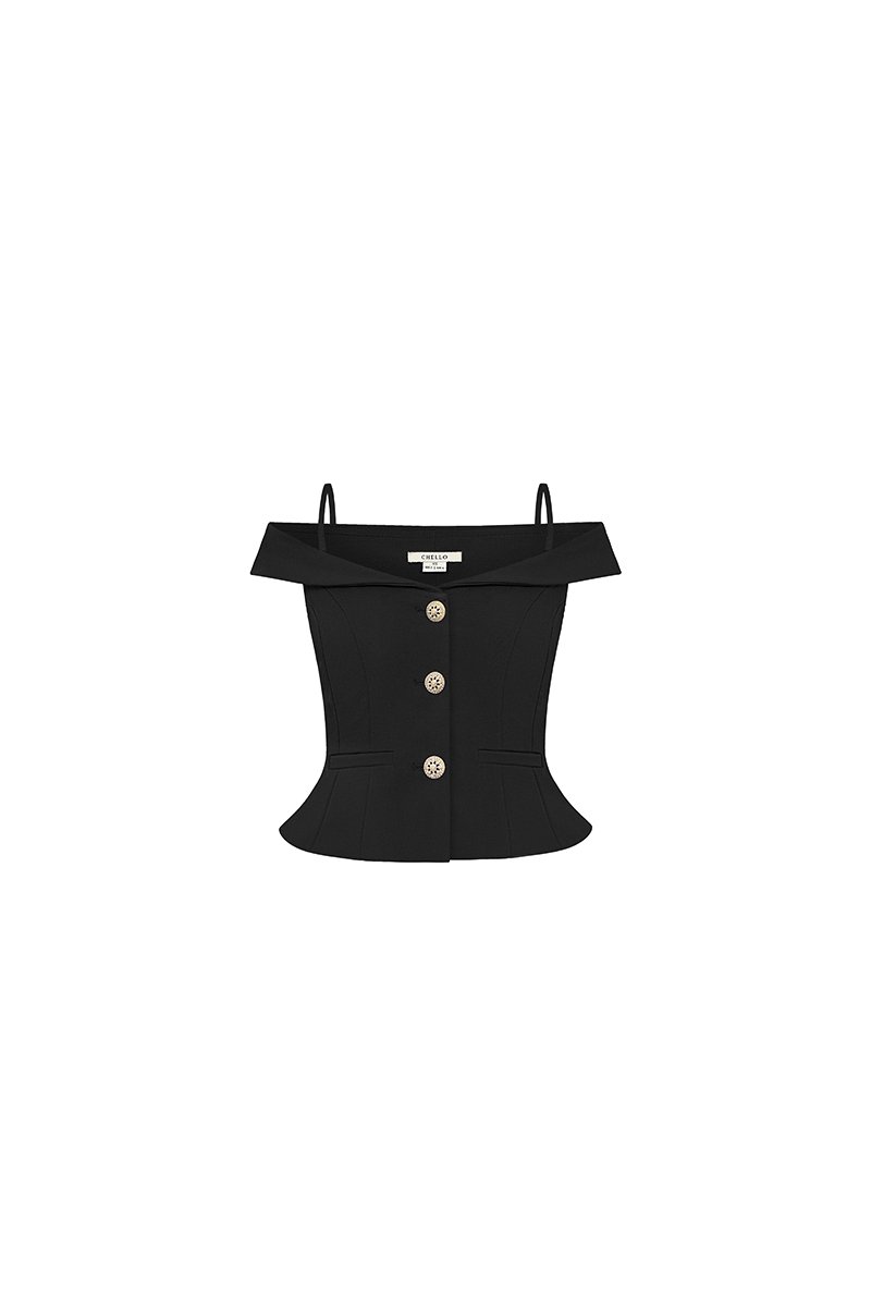 Lou Off Shoulder Peplum Top in Classic Black
