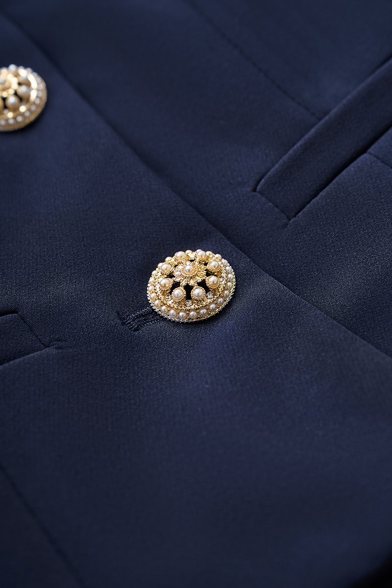 Lou Off Shoulder Peplum Top in Navy Blue