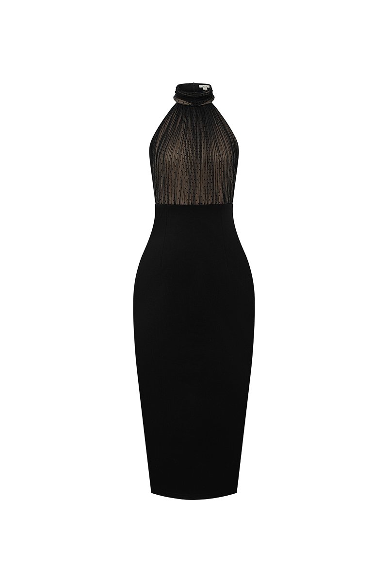 Marienne Padded Halter Pencil Dress in Classic Black