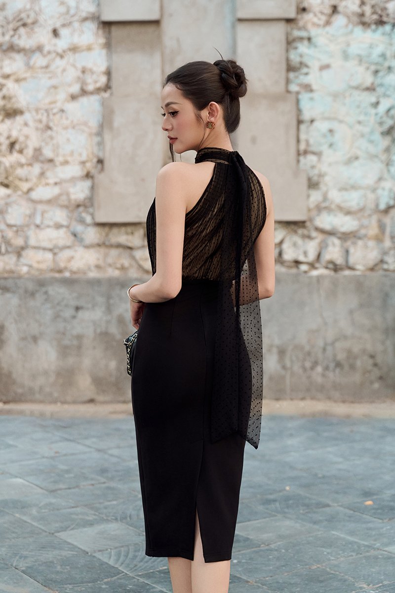 Marienne Padded Halter Pencil Dress in Classic Black