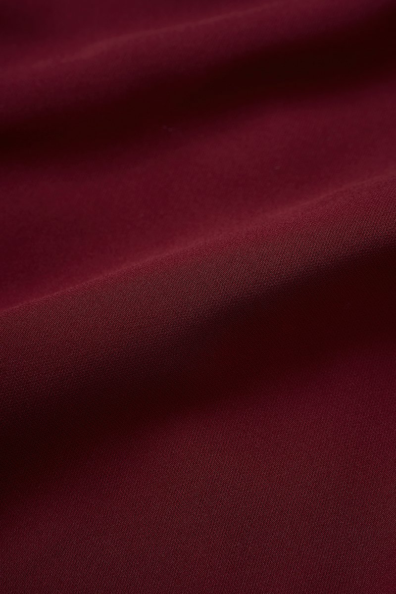 Ys&eacute;e Padded Asymmetrical Ruched Pencil Dress in Wine Red