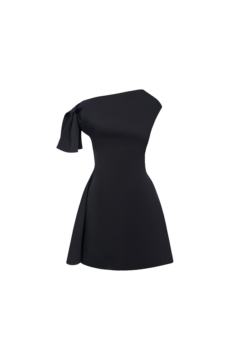 Zelie Padded Asymmetrical Mini Dress in Classic Black