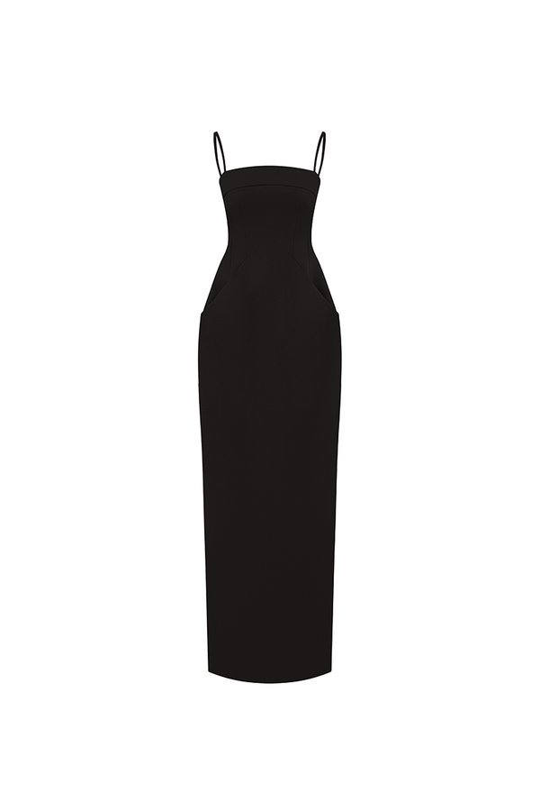 Adèle Padded Column Dress in Classic Black