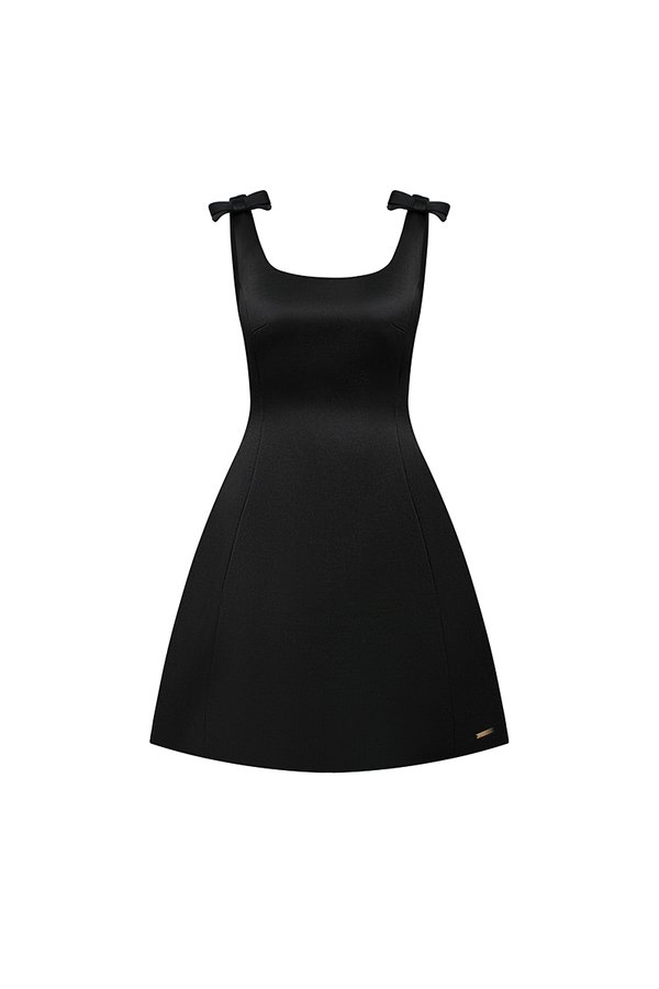 Blanche Padded Bow Straps Mini Dress in Classic Black