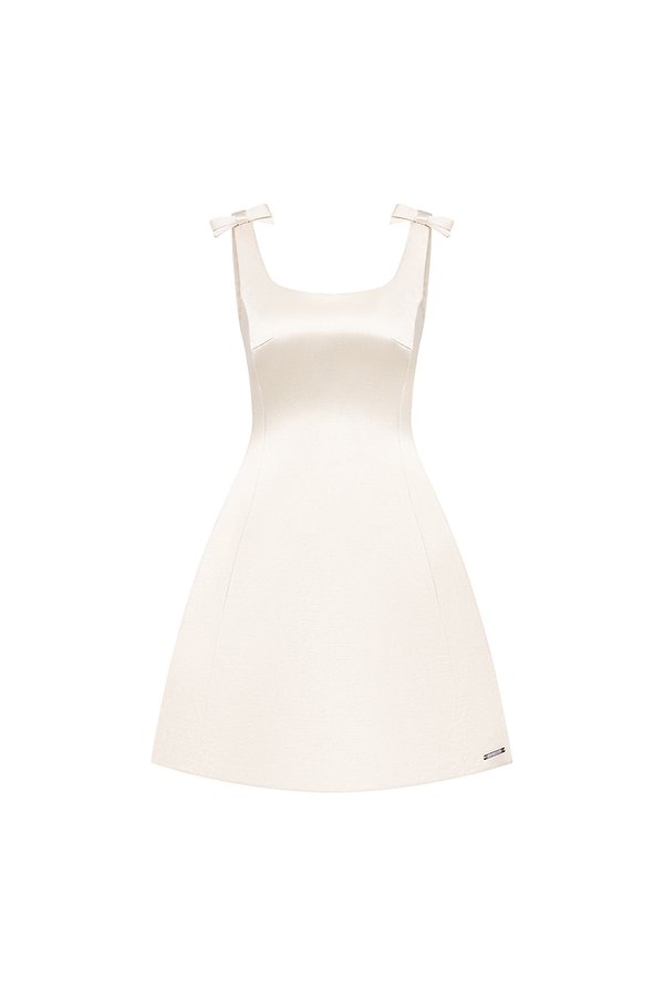 Blanche Padded Bow Straps Mini Dress in Cream
