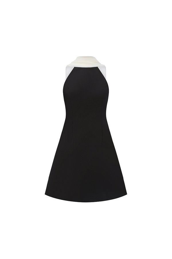 Capucine Padded Neck Sash Mini Dress in Classic Black