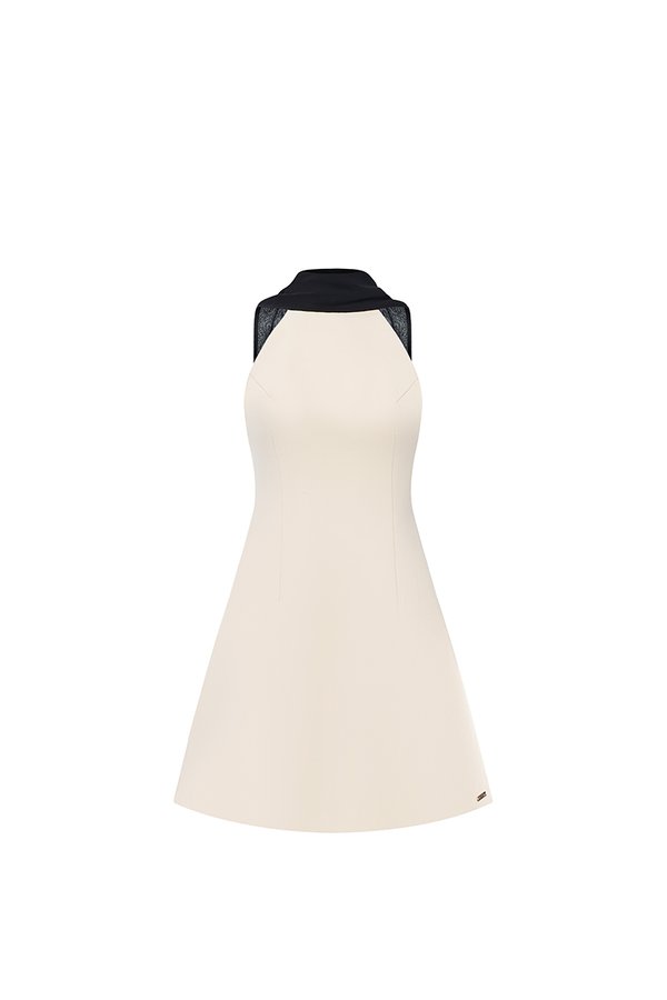 Capucine Padded Neck Sash Mini Dress in Cream
