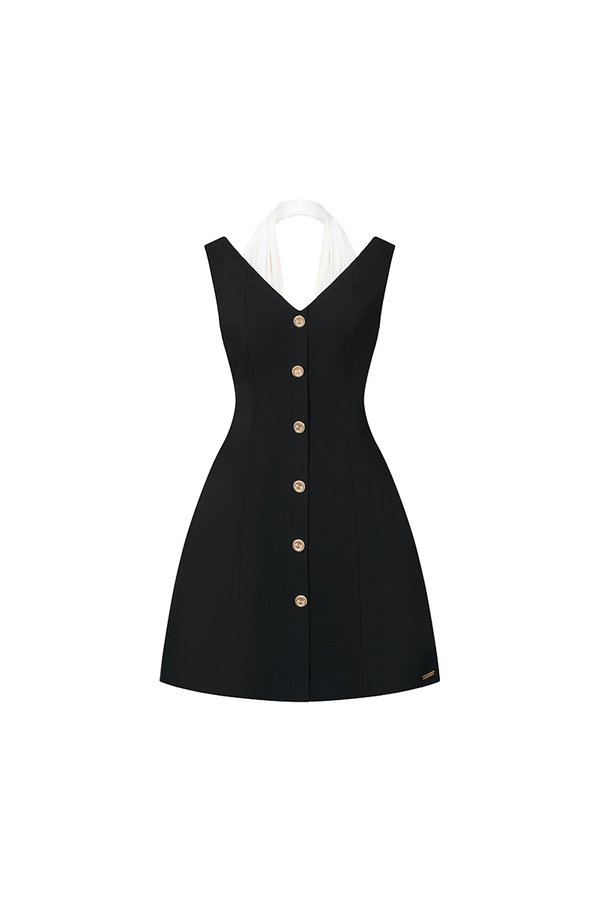 Eugénie Padded Draped Halter Dress in Classic Black