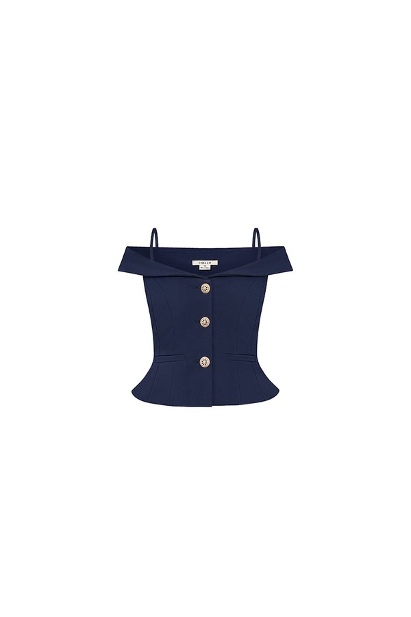 Lou Off Shoulder Peplum Top in Navy Blue