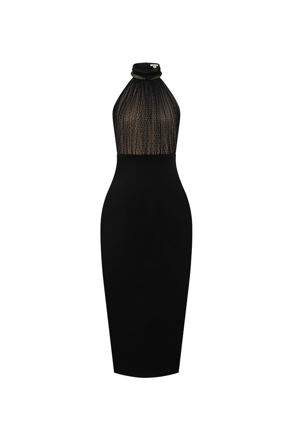 Marienne Padded Halter Pencil Dress in Classic Black