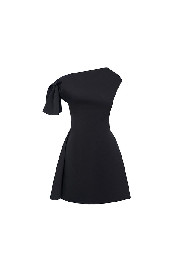 Zelie Padded Asymmetrical Mini Dress in Classic Black