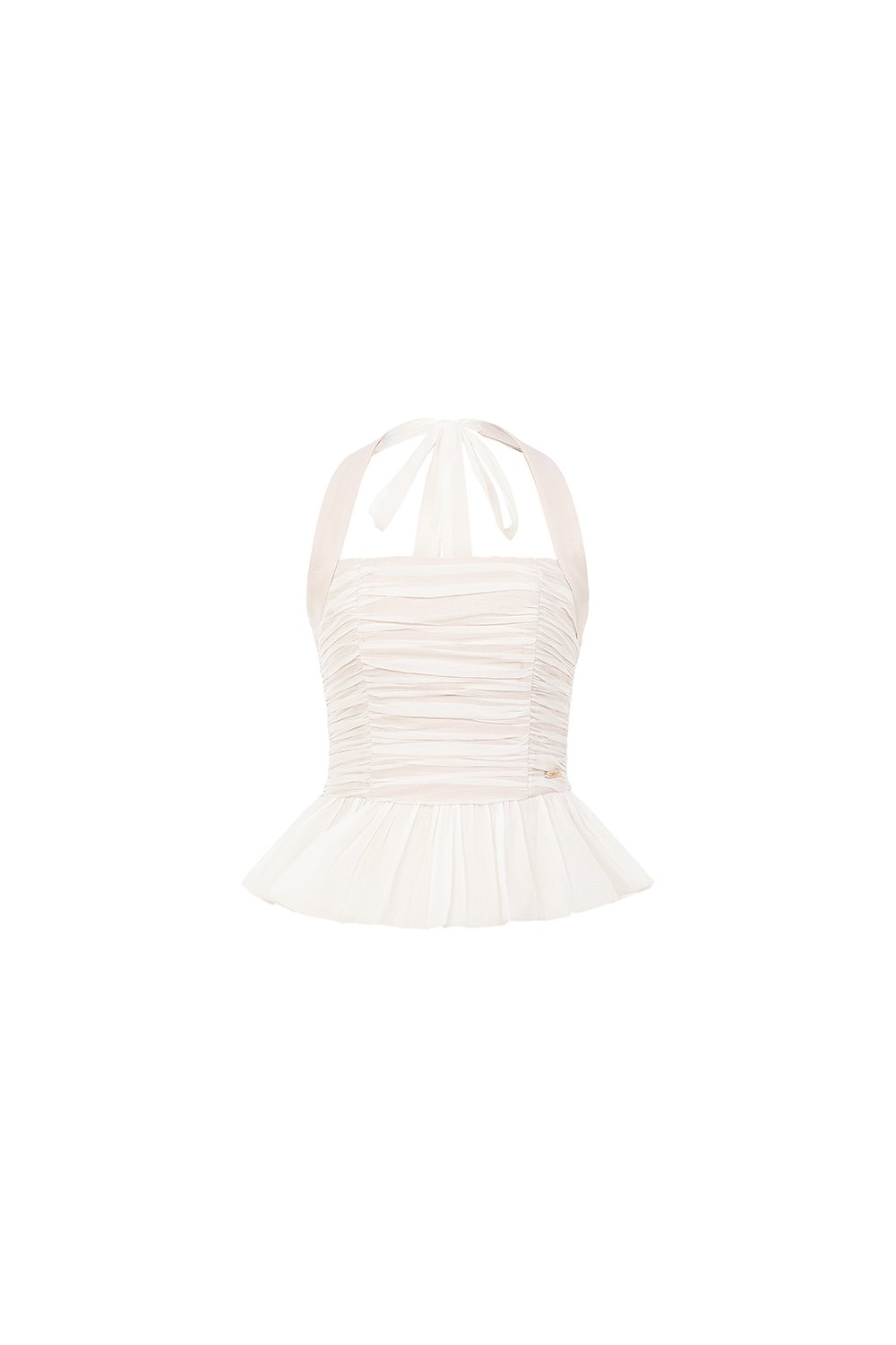 Anya Padded Ribbon Tie Halter Peplum Top in Iconic White