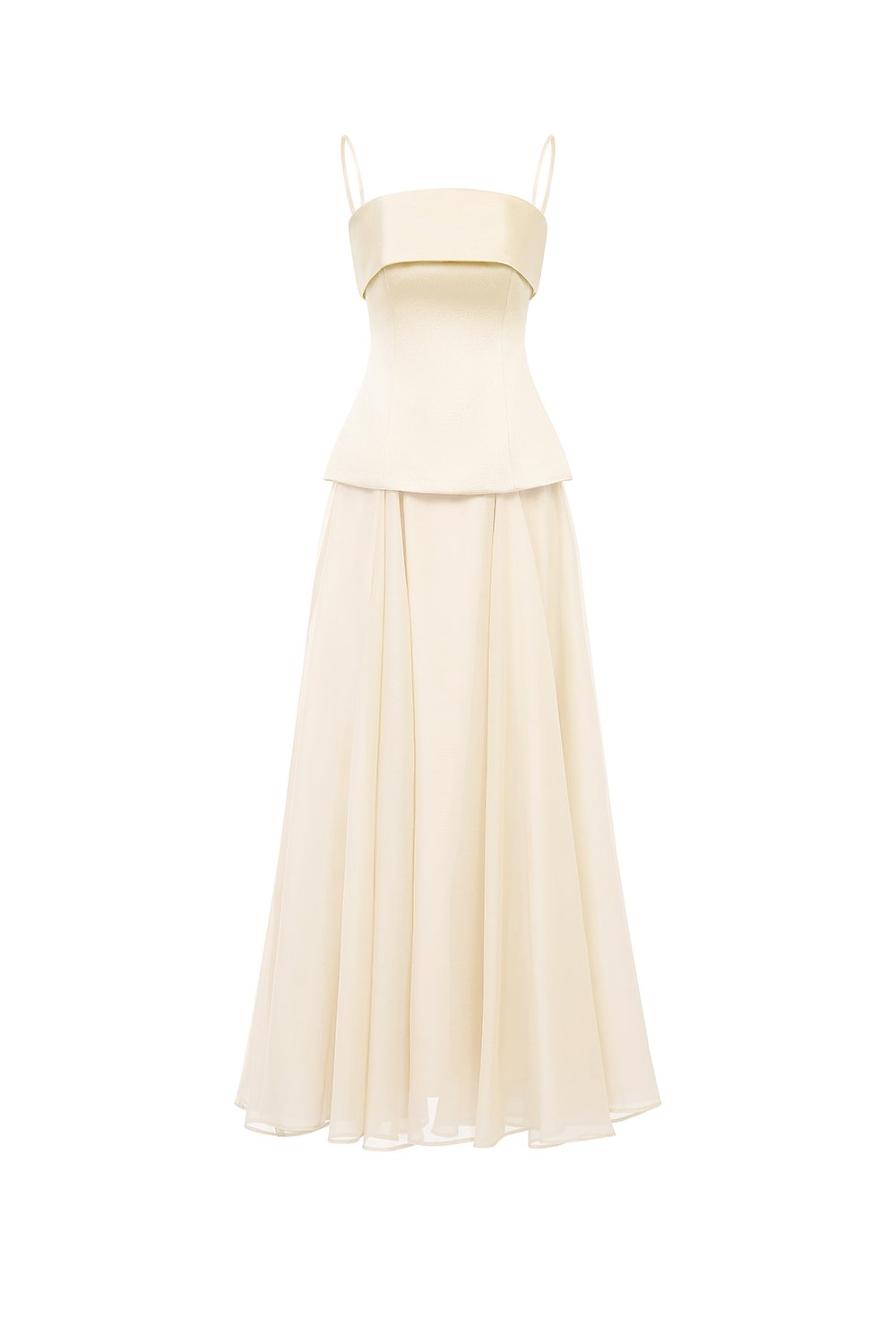 Astra Padded Straight Neckline Contrast Maxi Dress in Crem&eacute;