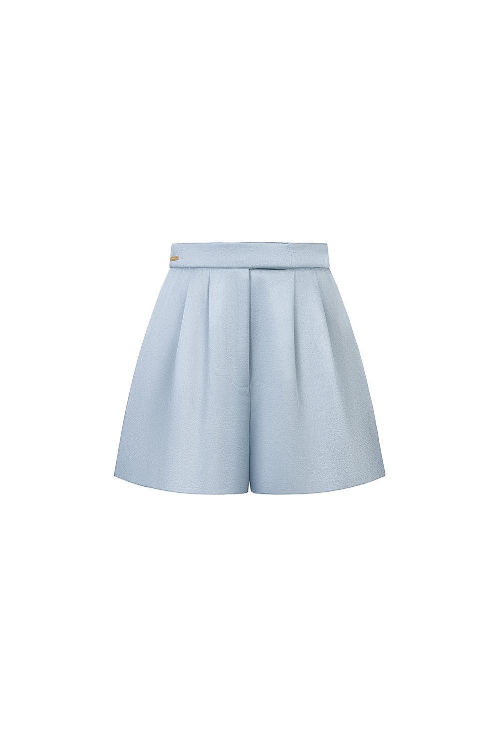 Aviva Sateen Pleated High Waist Shorts in Pastel Blue