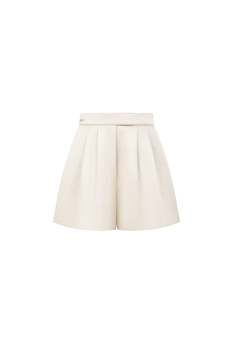 Aviva Sateen Pleated High Waist Shorts in Pearl