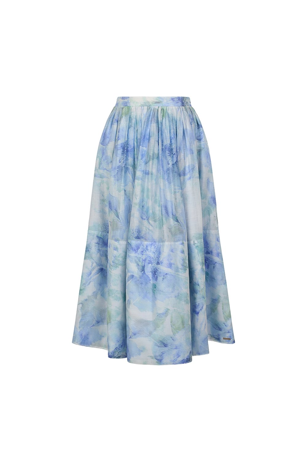 Calypso High Waist Midi Skirt in Blue Po&eacute;me