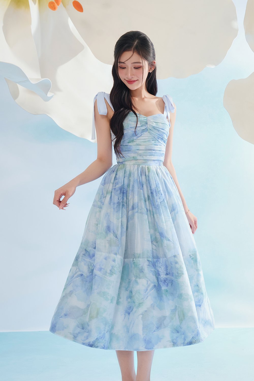 Calypso High Waist Midi Skirt in Blue Po&eacute;me