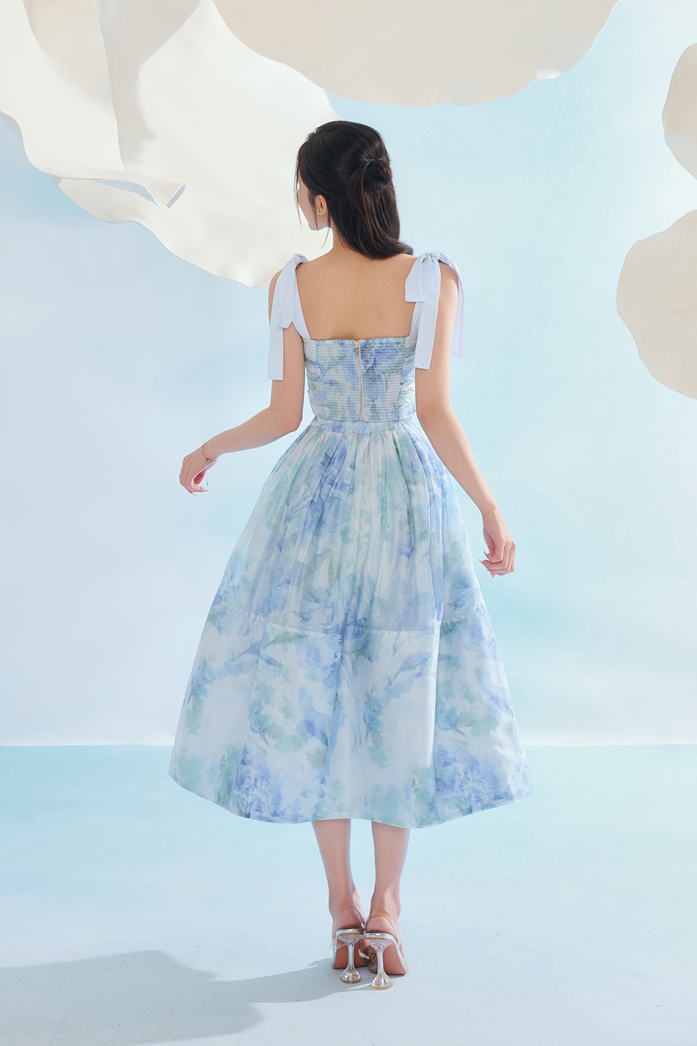 Calypso High Waist Midi Skirt in Blue Po&eacute;me