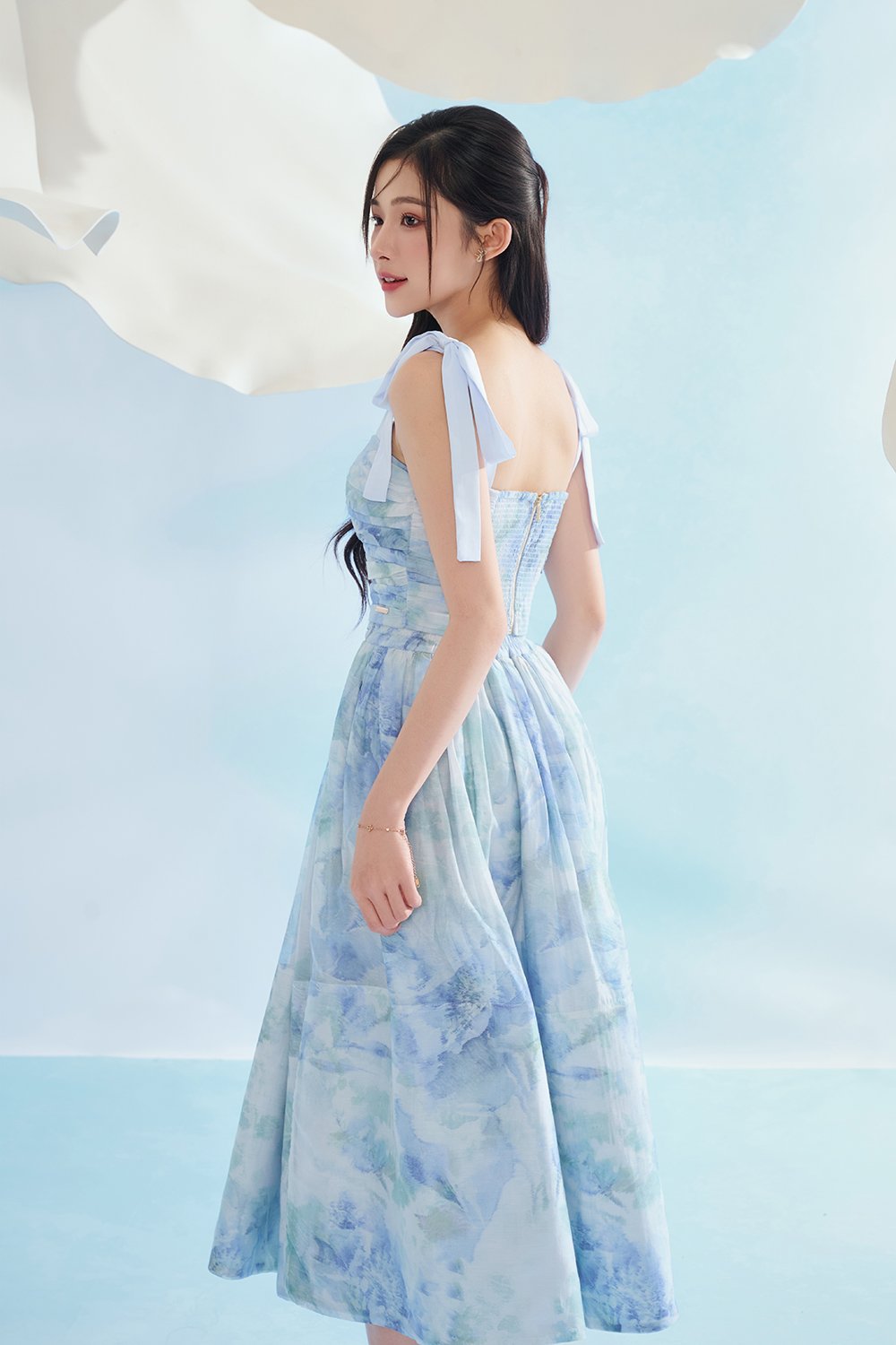 Calypso Padded Removable Ribbon Straps Crop Top in Blue Po&eacute;me