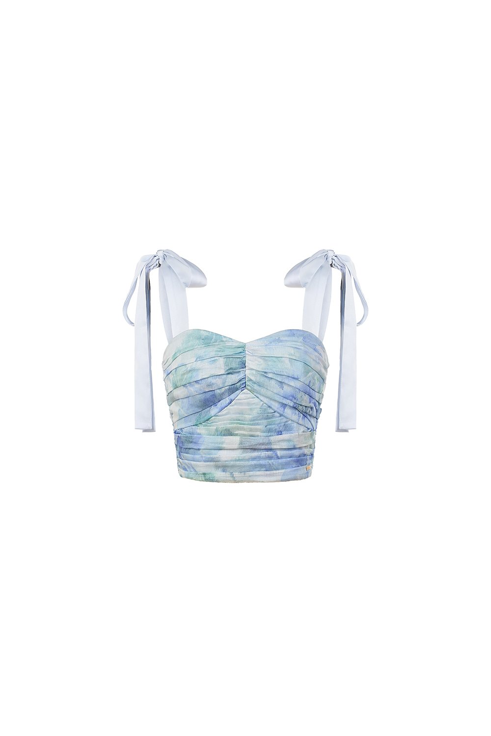 Calypso Padded Removable Ribbon Straps Crop Top in Blue Po&eacute;me