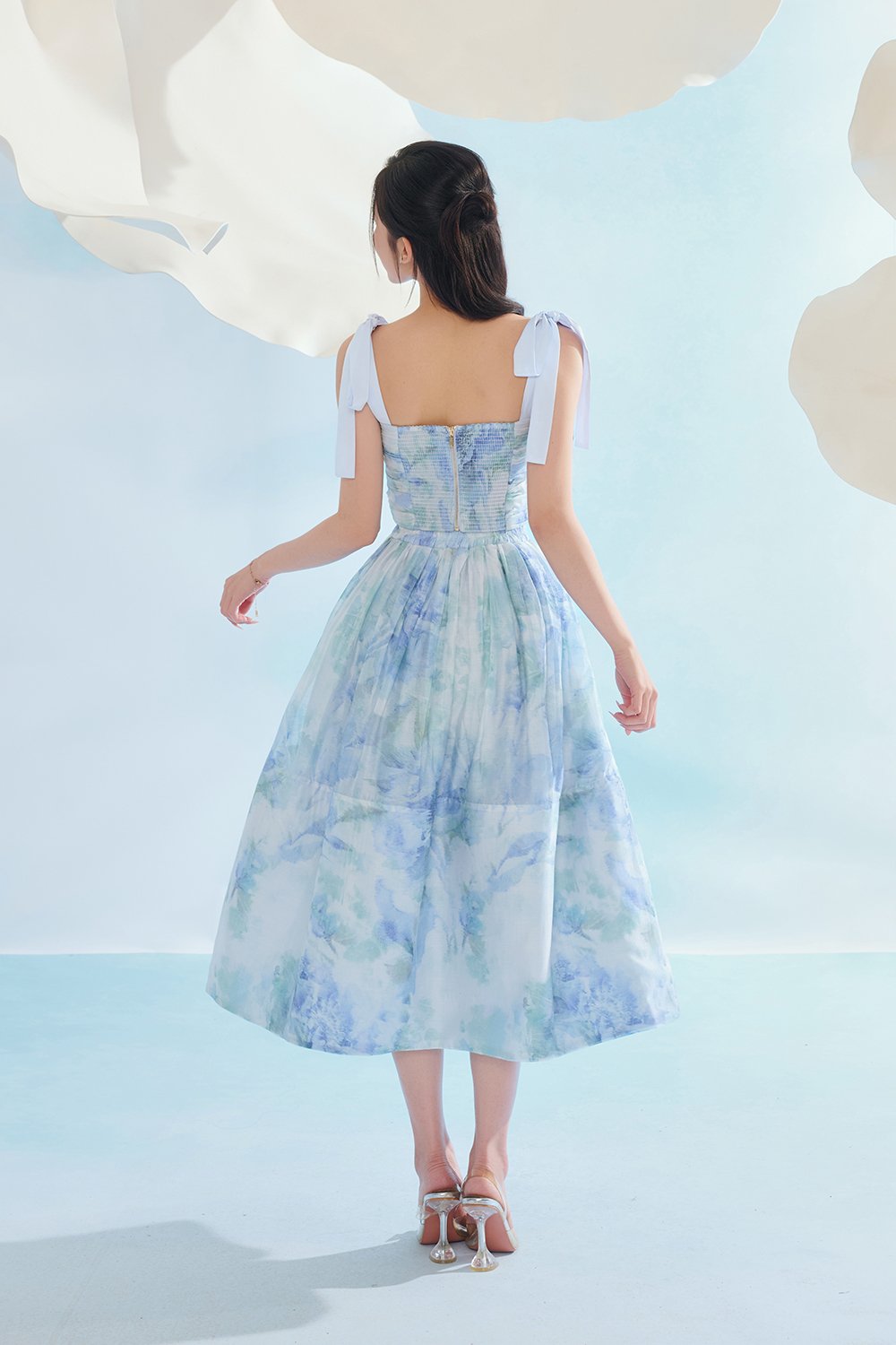 Calypso Padded Removable Ribbon Straps Crop Top in Blue Po&eacute;me