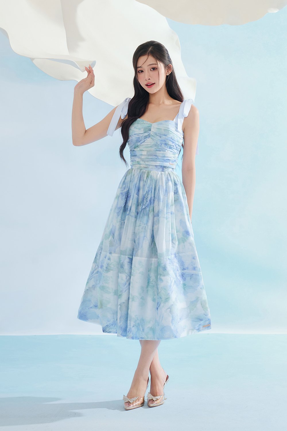 Calypso Padded Removable Ribbon Straps Crop Top in Blue Po&eacute;me