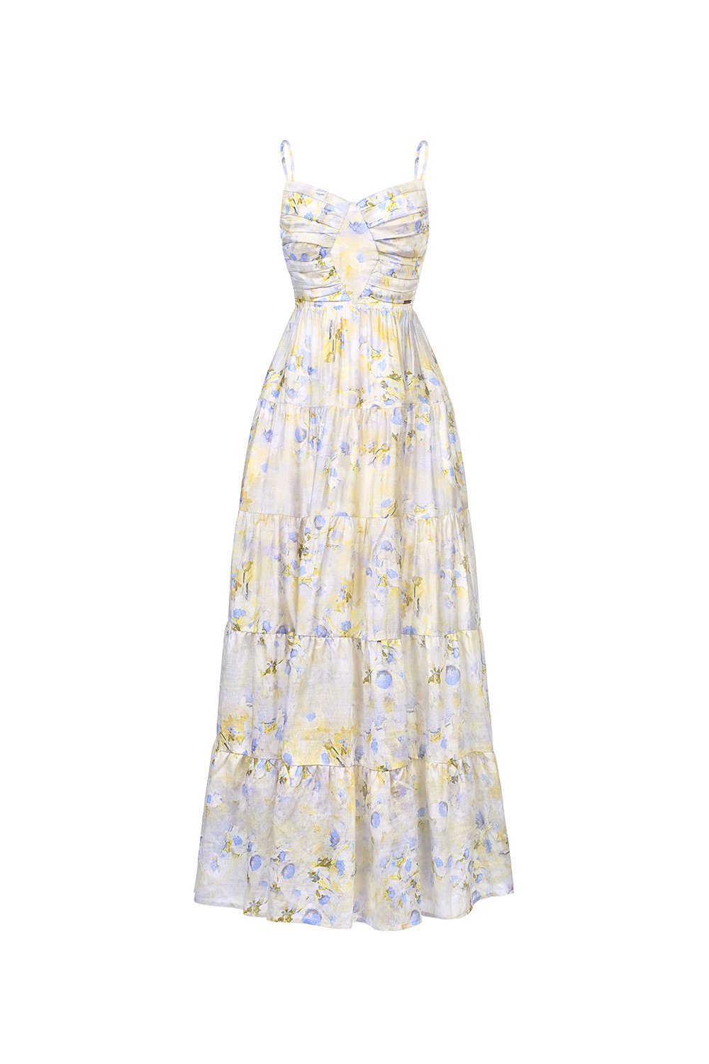 Ceres Diamond Pleated Maxi Dress in Dreaming Blue Blooms