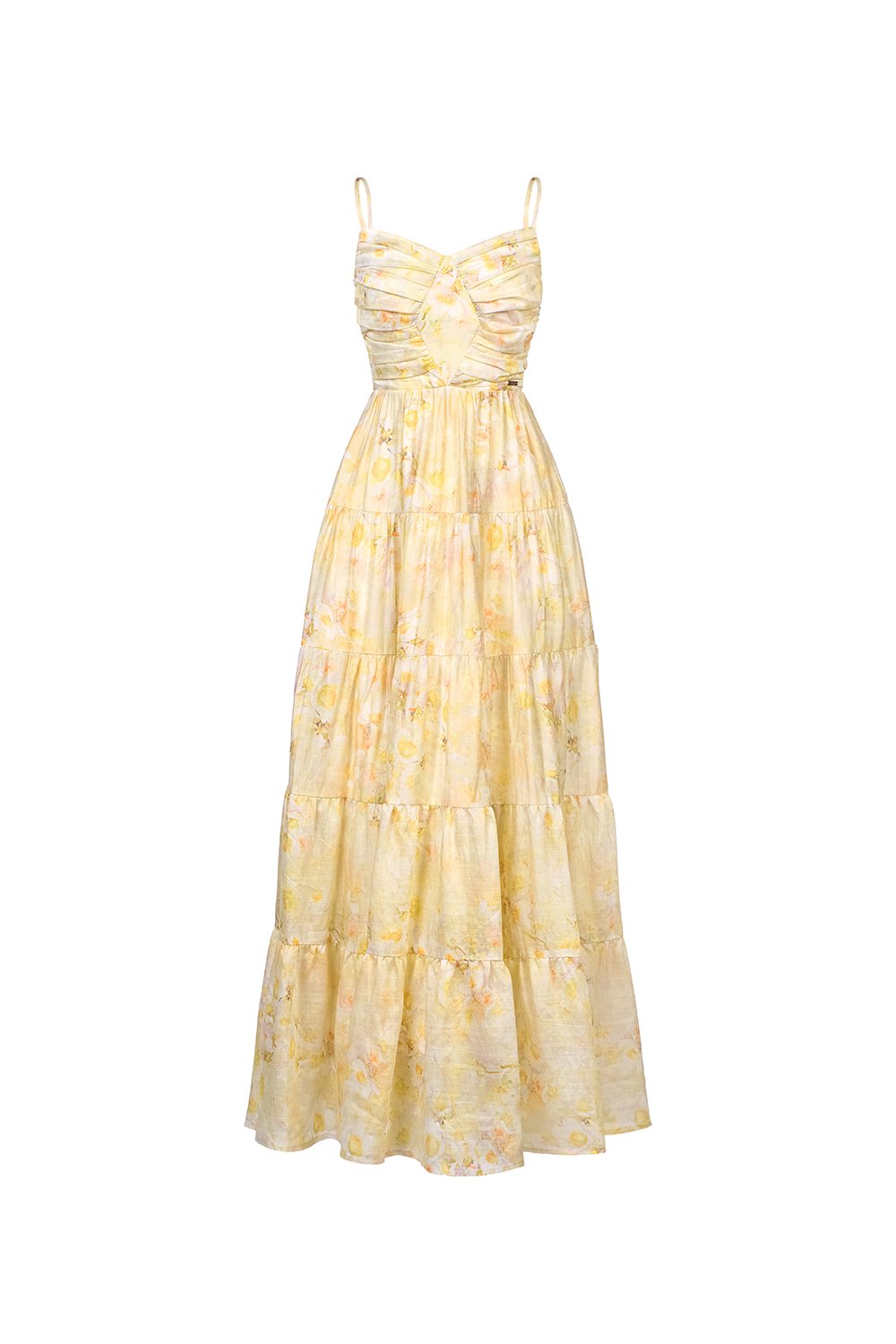 Ceres Diamond Pleated Maxi Dress in Dreaming Yellow Blooms