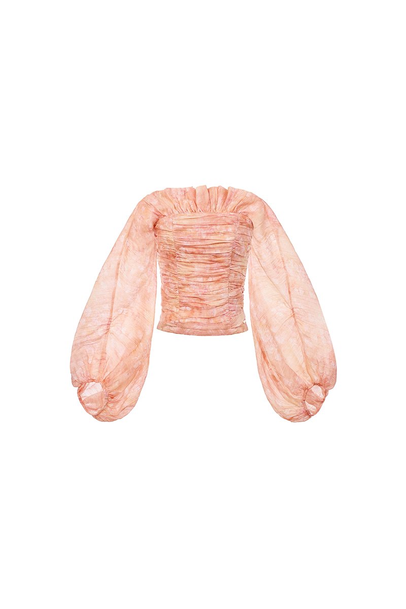 Eve Padded Off Shoulder Blouson in Mandarin Whisperveil