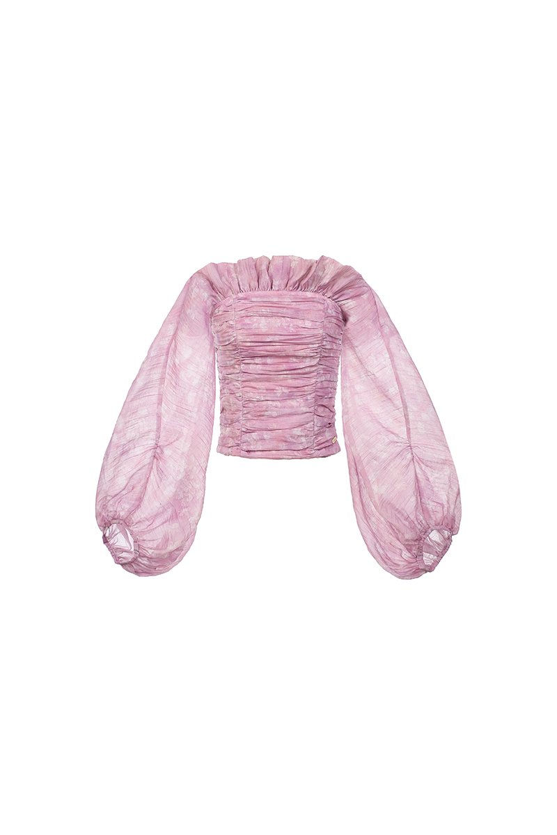 Eve Padded Off Shoulder Blouson in Purple Whisperveil