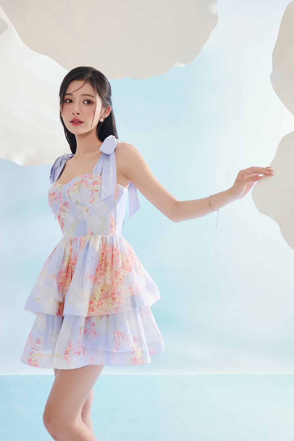 Fiona Removable Ribbon Straps Bustier Mini Dress in Blue Aurafleur