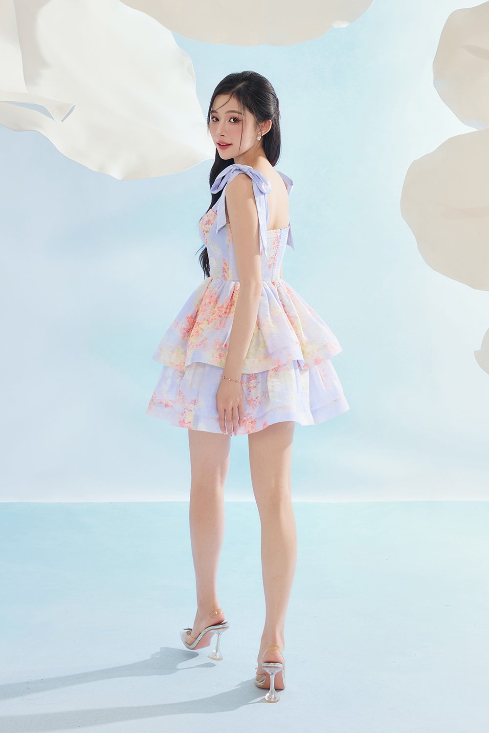 Fiona Removable Ribbon Straps Bustier Mini Dress in Blue Aurafleur