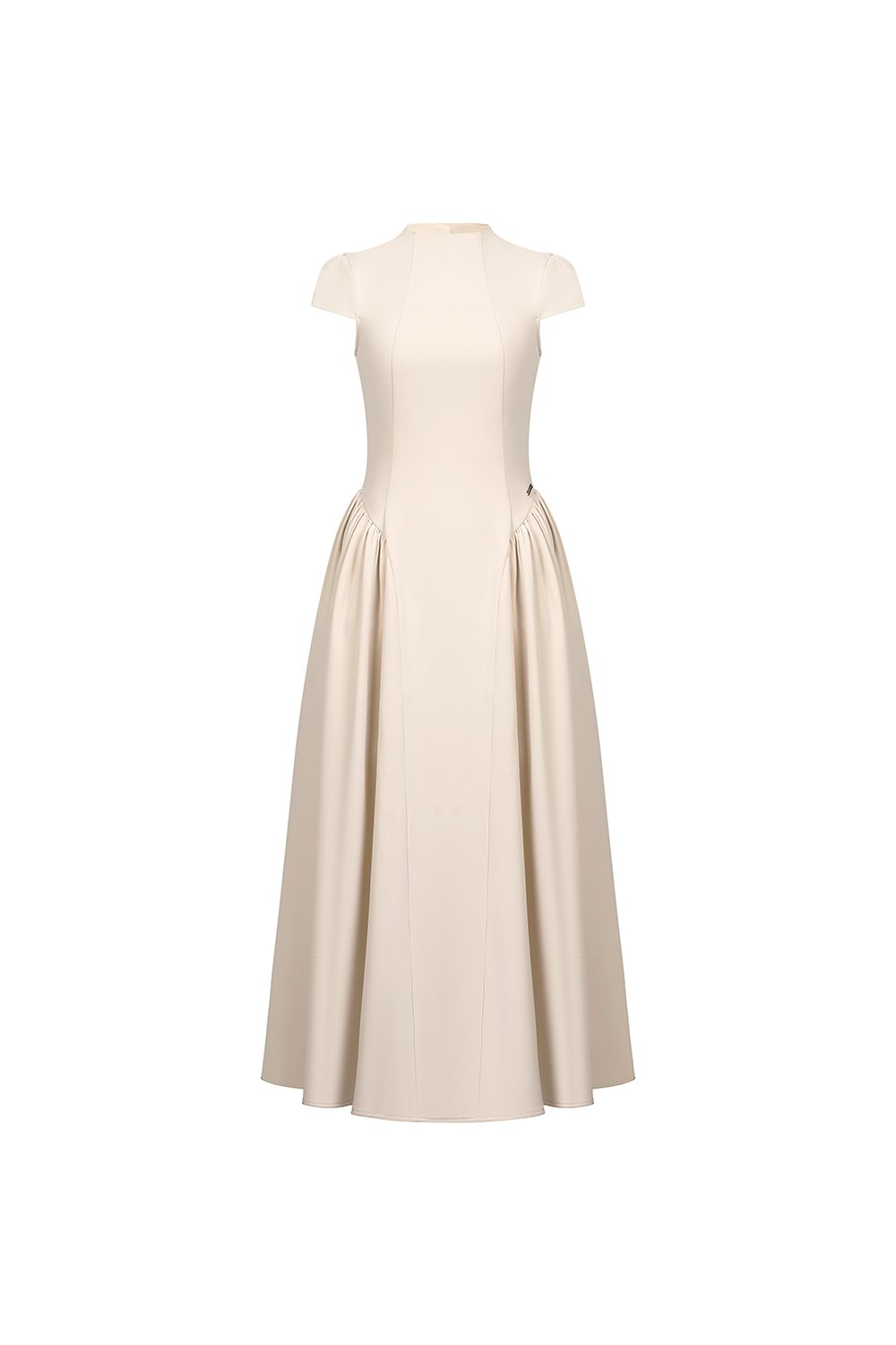 Freya Padded Mock Neck Flare Midaxi Dress in Chantilly Cream