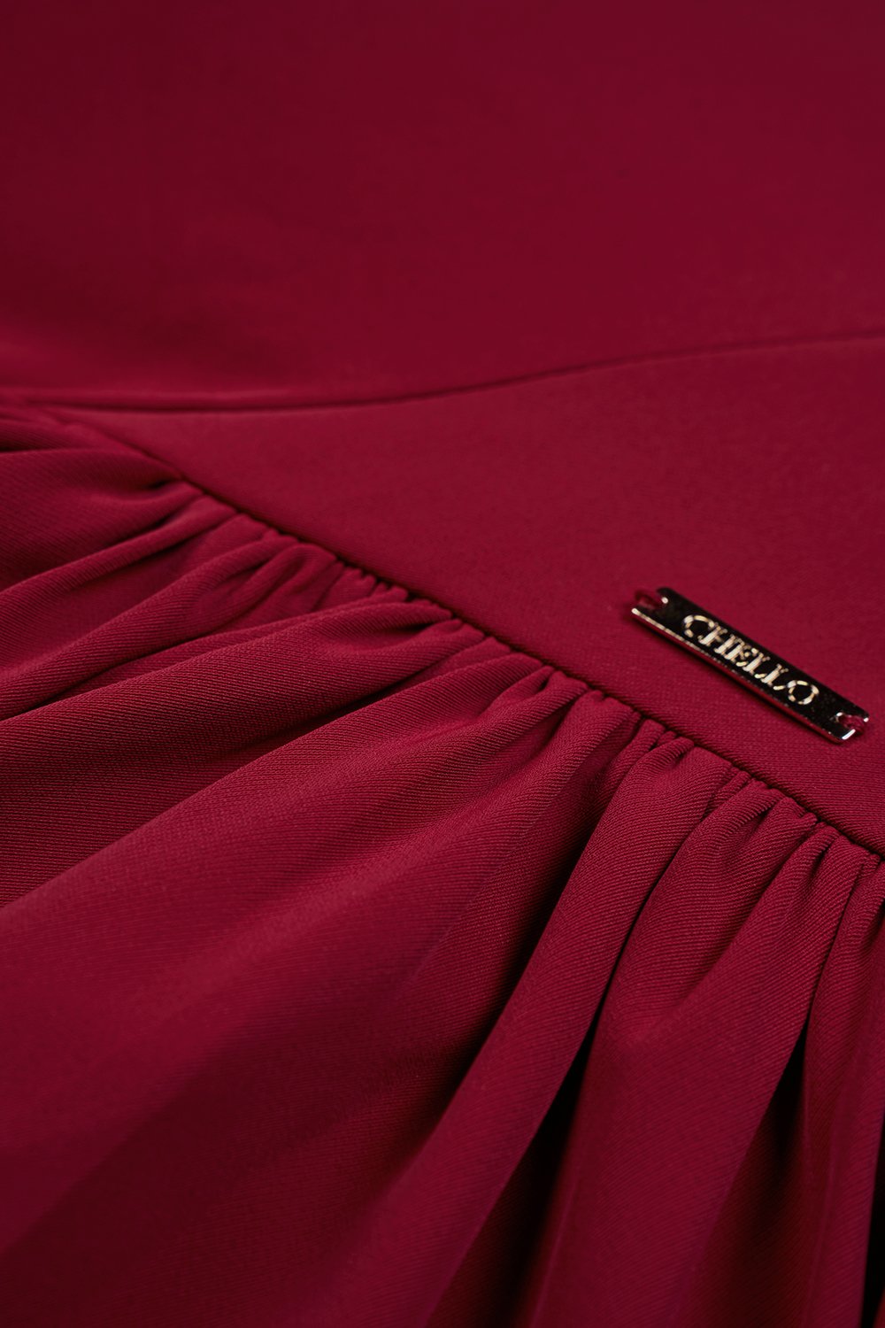 Freya Padded Mock Neck Flare Midaxi Dress in Ruby Red