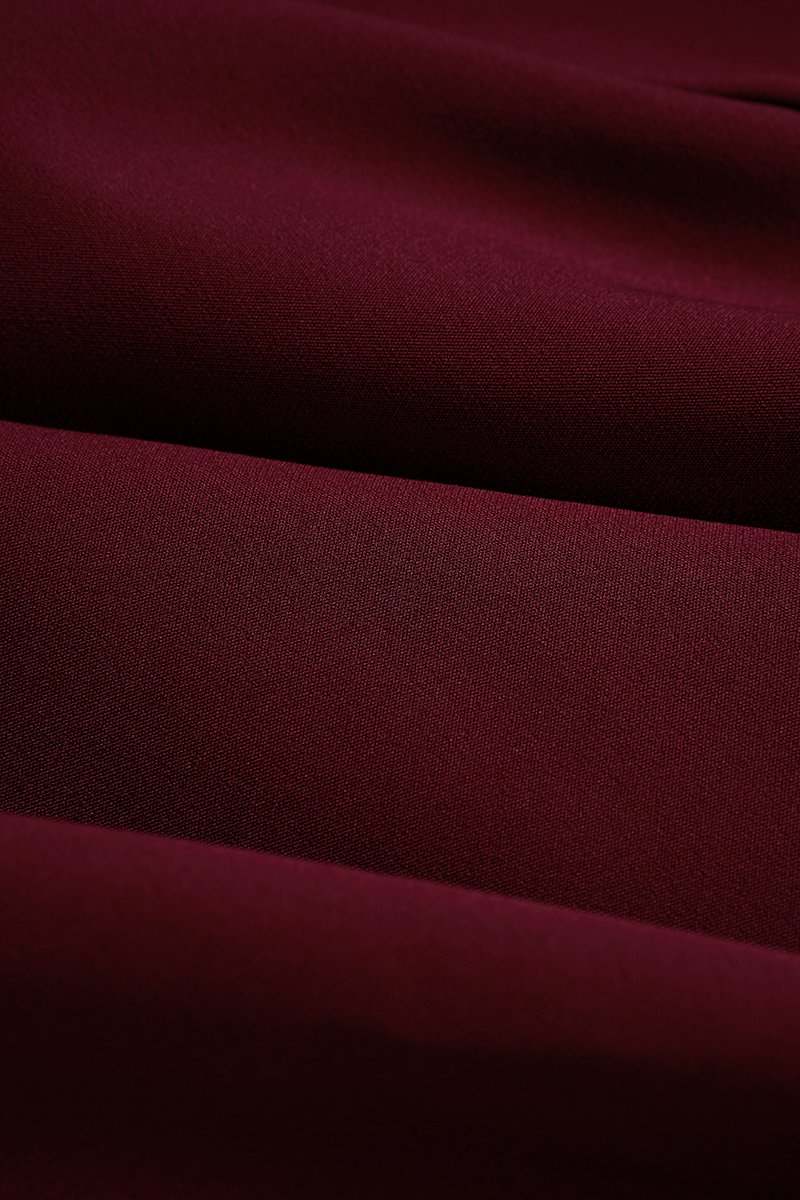 Grace Padded Ruched Mandarin Collar Pencil Dress in Deep Red