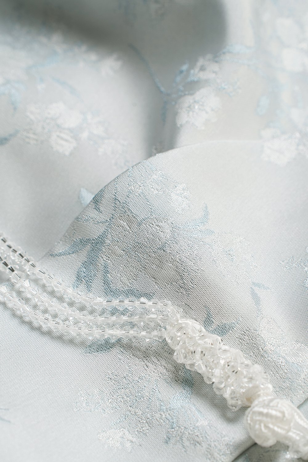 Jade Padded Halter Asymmetrical Cheongsam in Ice Frosted Garden