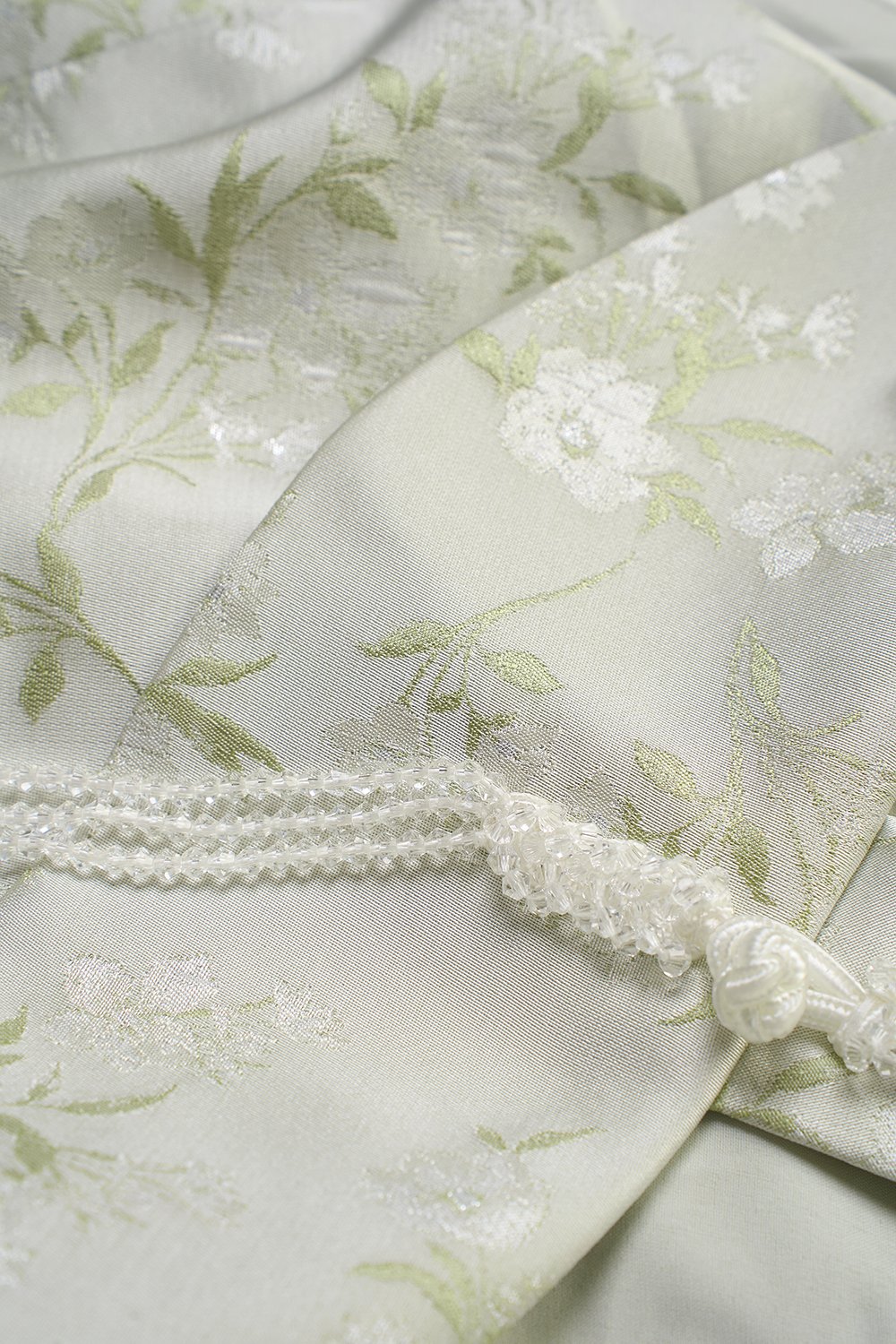 Jade Padded Halter Asymmetrical Cheongsam in Sage Frosted Garden