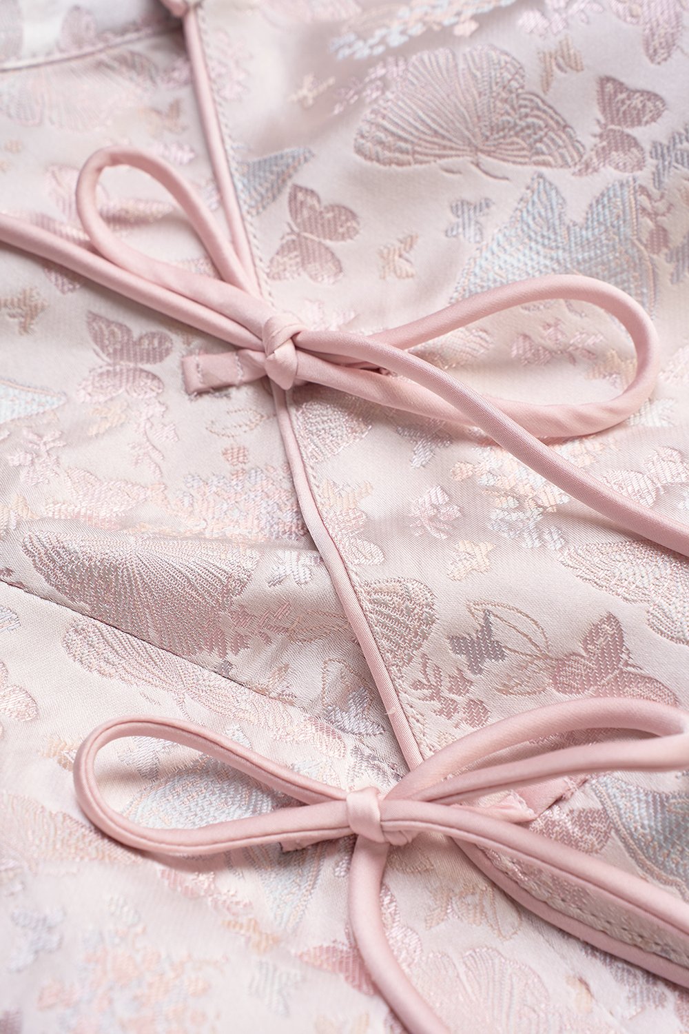 Janine Halter Asymmetrical Cheongsam Top in Pink Butterfly Reverie